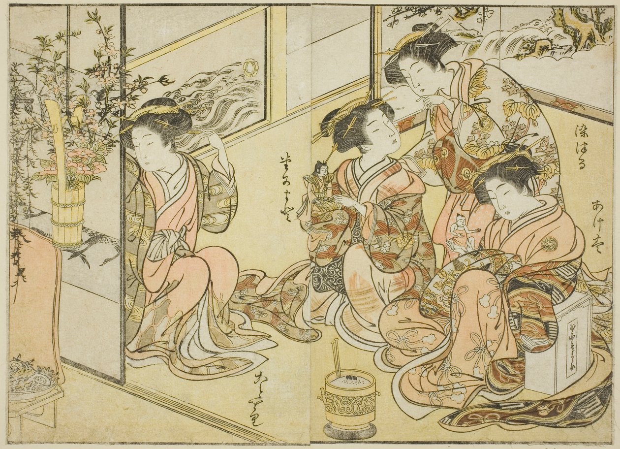 Courtesans of the Matsuneya, fra bogen "Mirror of Beautiful Women of the Pleasure Quarters (Seiro bijin awase sugata kagami)," vol. 1 af Katsukawa Shunsho