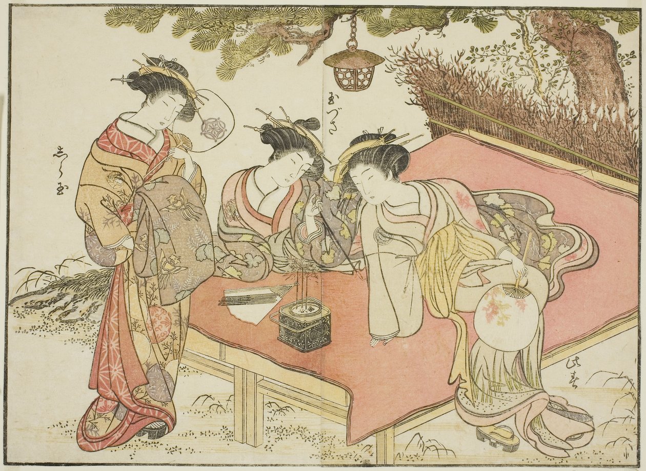 Kurtisaner fra Yadaya, fra bogen "Mirror of Beautiful Women of the Pleasure Quarters (Seiro bijin awase sugata kagami) af Katsukawa Shunsho