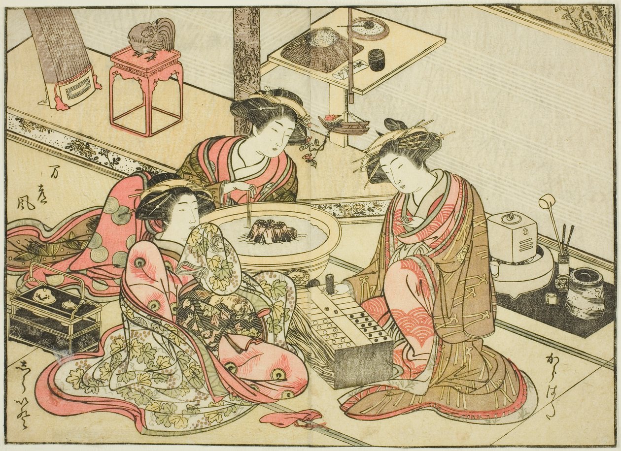 Kurtisaner fra Yamashiroya, fra bogen "Mirror of Beautiful Women of the Pleasure Quarters (Seiro bijin awase sugata kagami)," vol. 2 af Katsukawa Shunsho