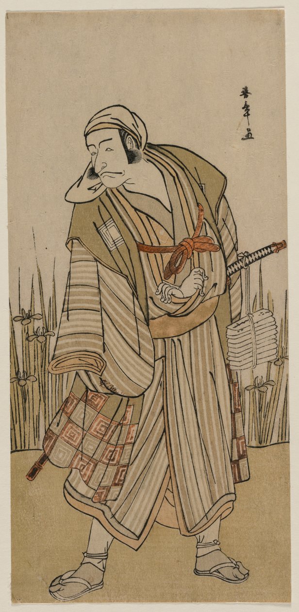 Ichikawa Danjuro V som en rejsende ved siden af en irisklump af Katsukawa Shunsho