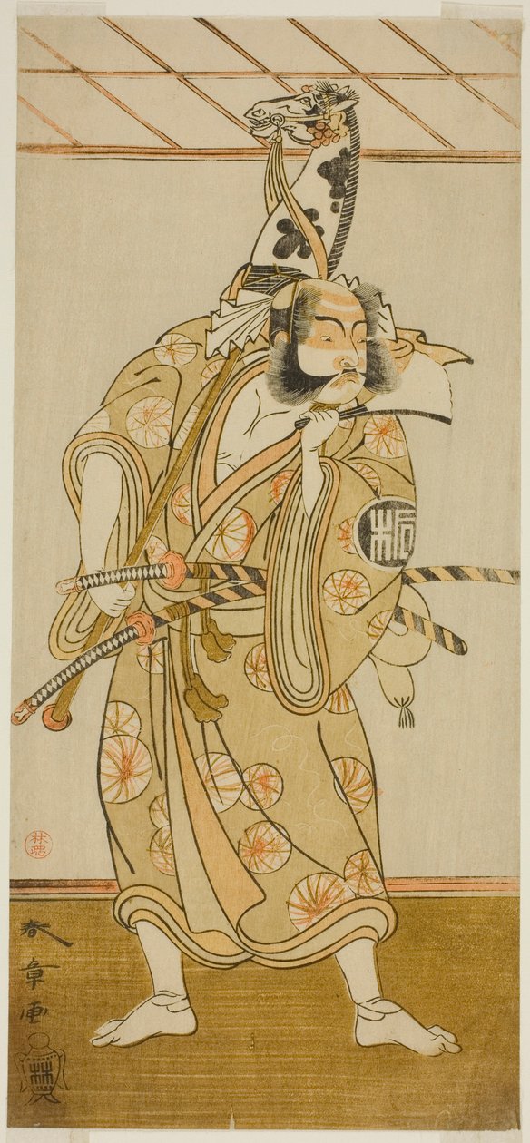 Skuespilleren Arashi Sangoro II som Asahina Saburo i stykket Iro Maki-e Soga no Sakazuki, opført på Morita Theatre i den første måned, 1773 af Katsukawa Shunsho