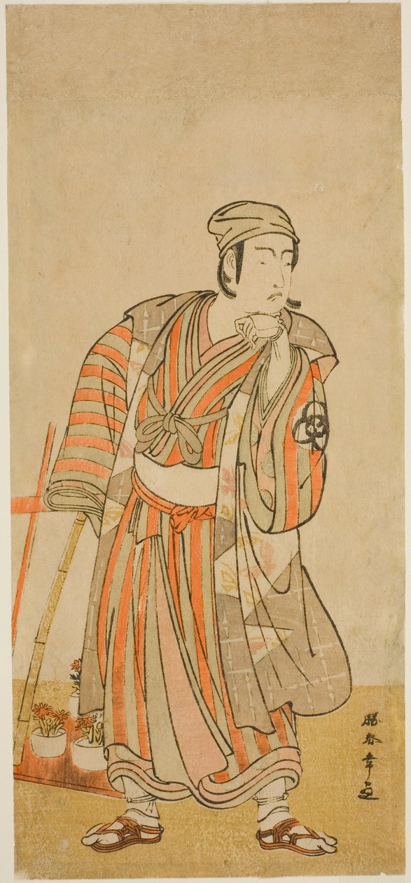Skuespilleren Bando Mitsugoro I som Taira no Tadamori forklædt som en potteplantesælger i skuespillet Sakuya Kono Hana no Kaomise, opført på Nakamura Theatre i den ellevte måned, 1776 af Katsukawa Shunsho