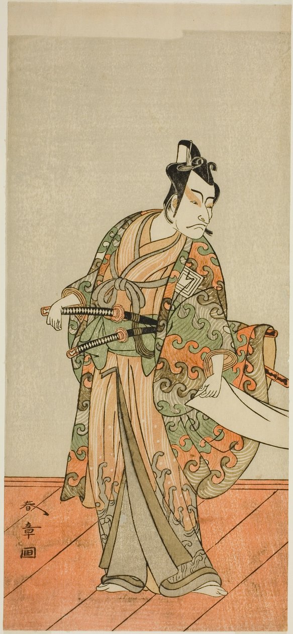 Skuespilleren Ichikawa Danjuro V som Kudo Kanaishi (?) i stykket Izu-goyomi Shibai no Ganjitsu (?), opført på Morita Theatre (?) i den ellevte måned, 1772 (?) af Katsukawa Shunsho