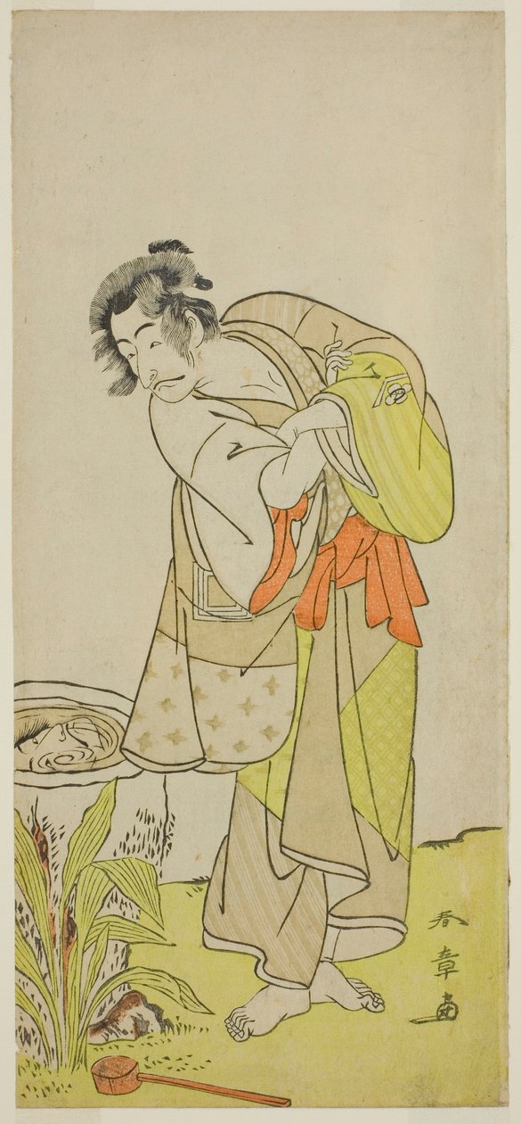 Skuespilleren Ichikawa Danjuro V som Soga no Dozaburo (?) i skuespillet Shida Yuzuriha Horai Soga (?), opført på Morita Theatre (?) i den første måned, 1775 (?) af Katsukawa Shunsho