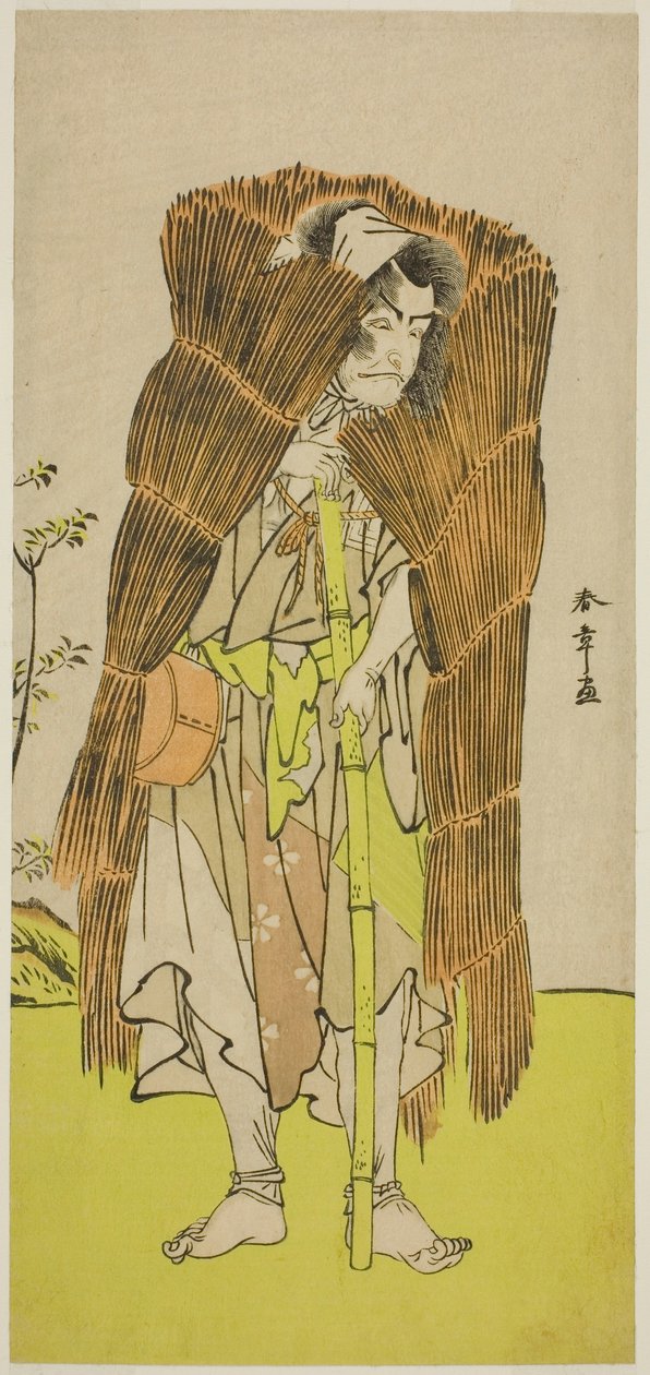 Skuespilleren Ichikawa Ebizo III som Akushichibye Kagekiyo forklædt som tigger i stykket Kamuri Kotoba Soga no Yukari, opført på Ichimura Theatre i den første måned, 1776 af Katsukawa Shunsho