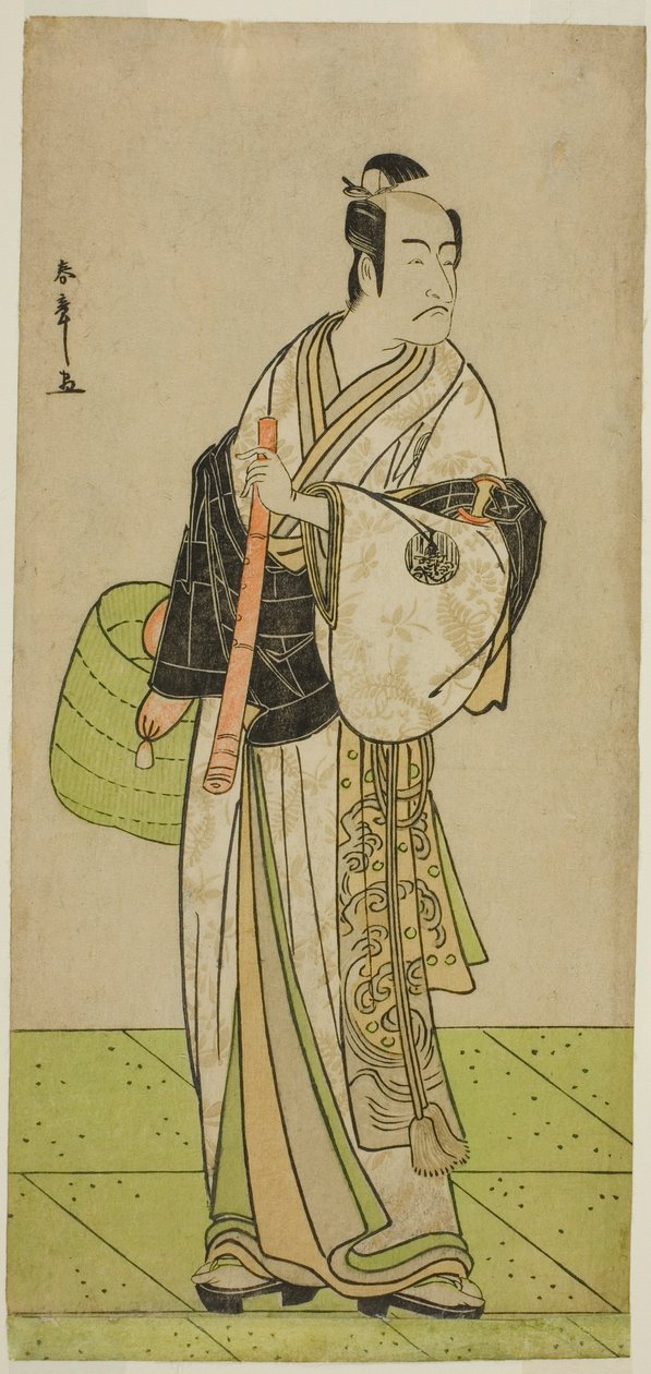 Skuespilleren Ichikawa Ebizo som Kudo Suketsune forklædt som en Komuso i stykket Waka Murasaki Edokko Soga, opført på Ichimura Theatre i den første måned, 1792 af Katsukawa Shunsho
