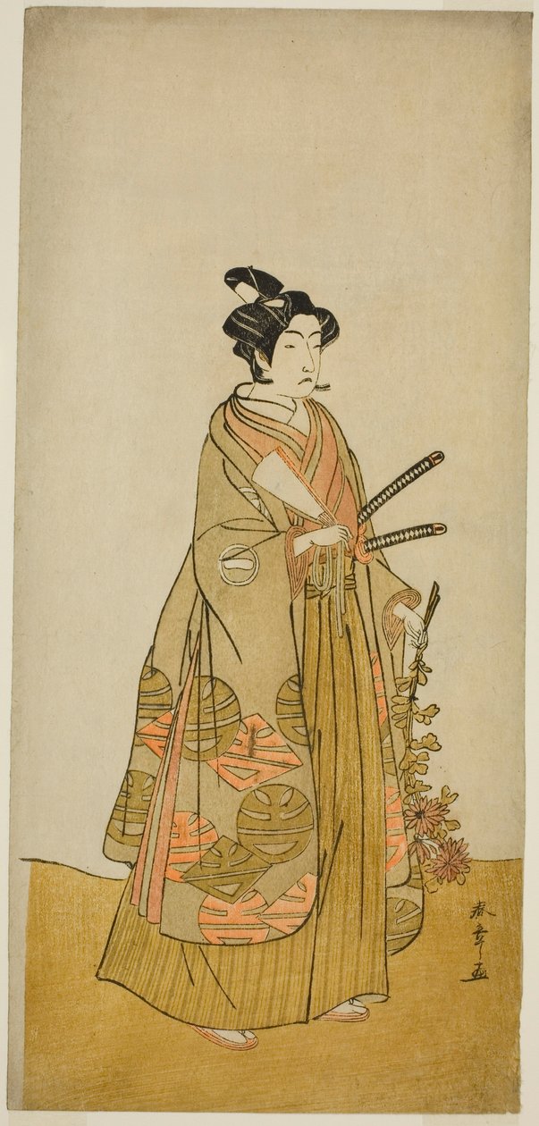 Skuespilleren Ichikawa Monnosuke II som Kichisaburo, Temple Page of Kichijo-ji, i stykket Sono Kyodai Fuji no Sugatami, opført på Morita Theatre i den anden måned, 1776 af Katsukawa Shunsho