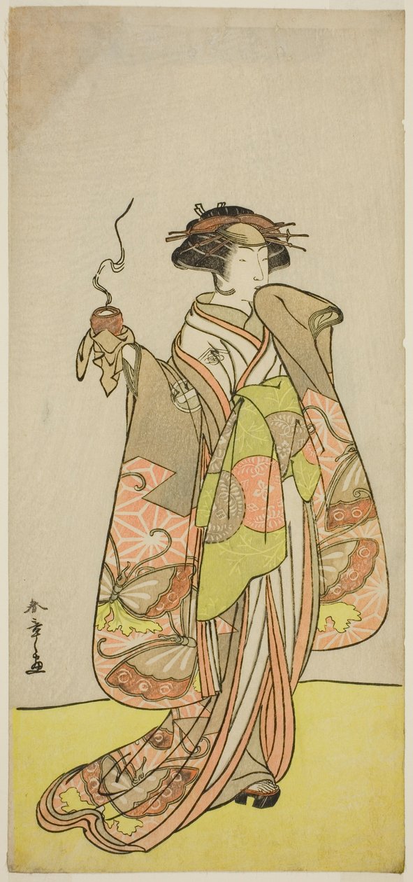Skuespilleren Ichikawa Monnosuke II som kurtisanen Kewaizaka no Shosho i stykket Sono Kyodai Fuji no Sugatami, opført på Morita Theatre i den første måned, 1776 af Katsukawa Shunsho