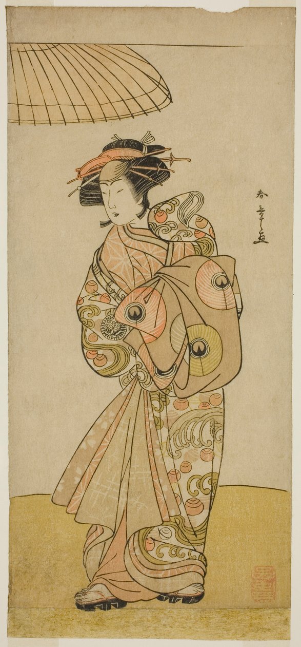 Skuespilleren Ikushima Daikichi III som kurtisanen Naniwazu i skuespillet Saki Masuya Ume no Kachidoki, opført på Ichimura Theatre i den ellevte måned, 1777 af Katsukawa Shunsho