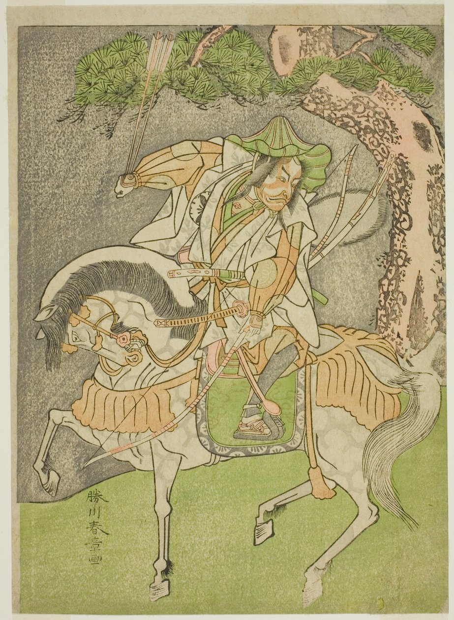 Skuespilleren Matsumoto Koshiro II som Kagekiyo forklædt som Omi Yawatanosuke i skuespillet Haru wa Soga Akebono-zoshi, opført på Nakamura Theatre i den første måned, 1772 af Katsukawa Shunsho
