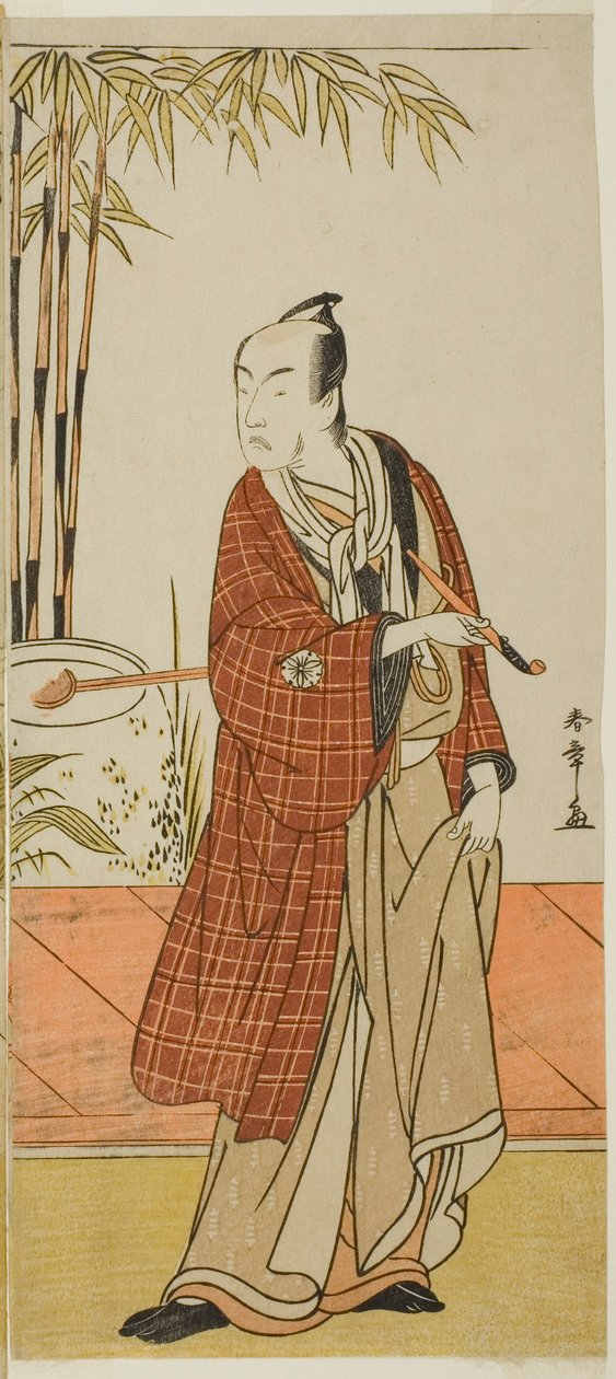 Skuespilleren Matsumoto Koshiro IV som Honcho-maru Tsunagoro (?) i skuespillet Hono Nitta Daimyojin (?), opført på Morita Theatre (?) i den syvende måned, 1777 (?) af Katsukawa Shunsho