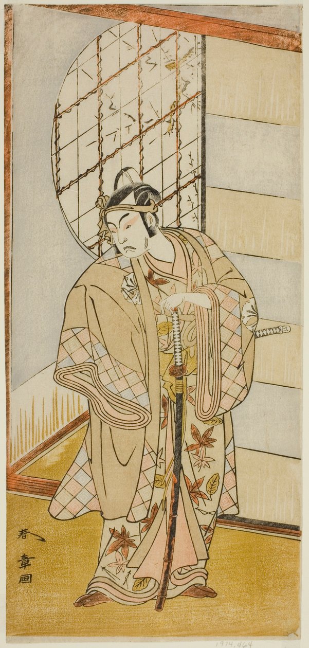 Skuespilleren Matsumoto Koshiro IV som Matsuo-maru i skuespillet Sugawara Denju Tenarai Kagami, opført på Nakamura Theatre i den niende måned, 1773 af Katsukawa Shunsho