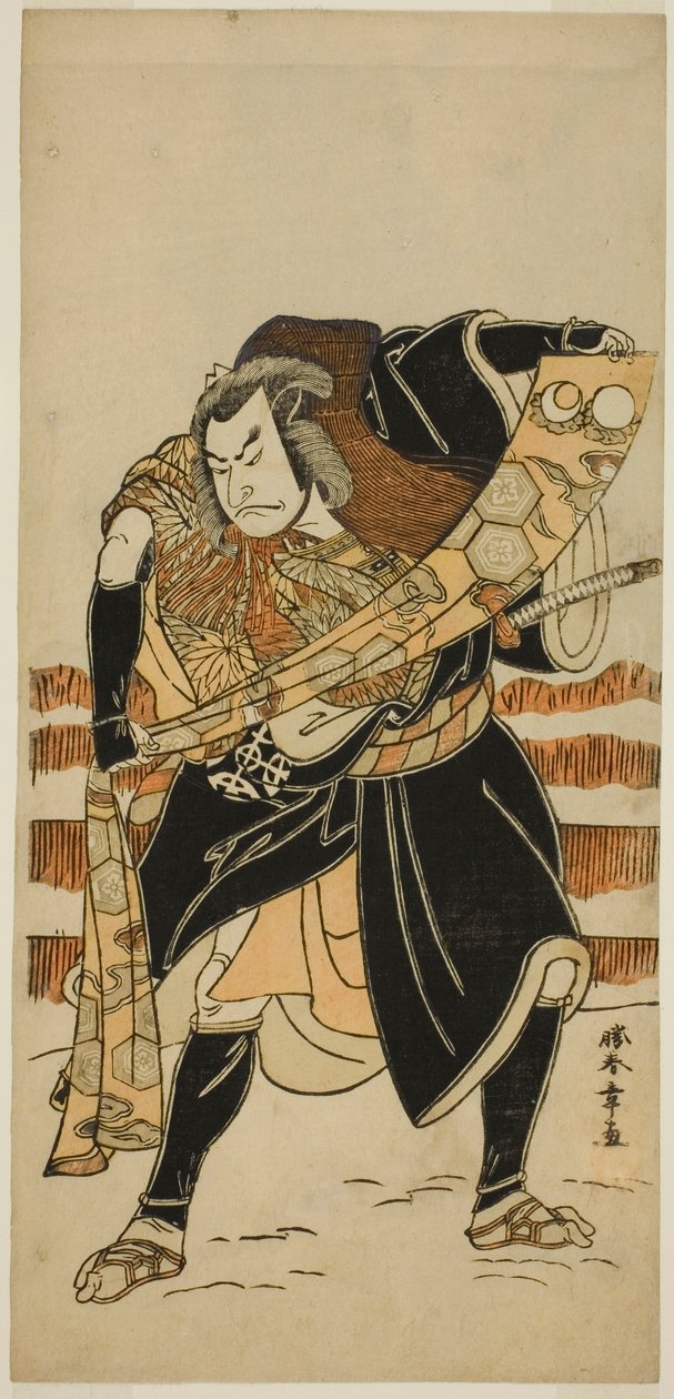 Skuespilleren Nakamura Nakazo I som Abe no Sadato (?) i Play Date Nishiki Tsui no Yumitori (?), opført på Morita Theatre (?) i den ellevte måned, 1778 (?) af Katsukawa Shunsho