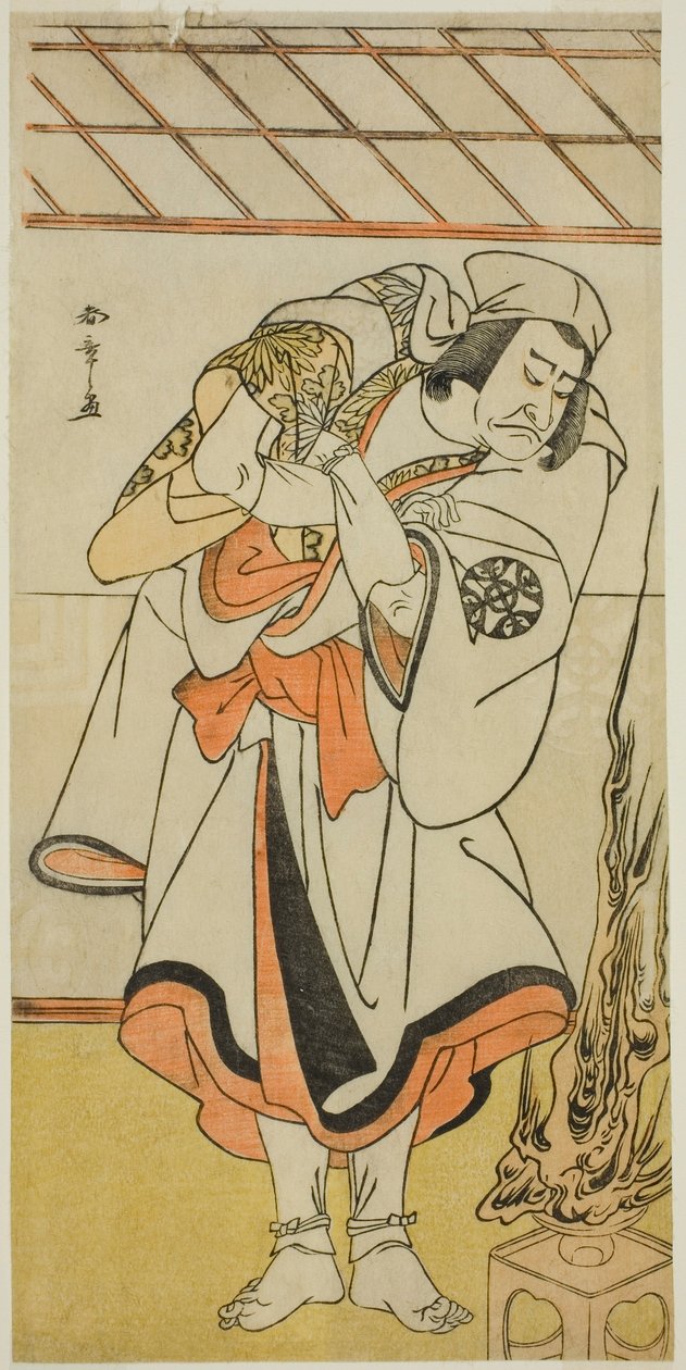 Skuespilleren Nakamura Nakazo I som Chinzei Hachiro Tametomo forklædt som en asketisk munk i skuespillet Kitekaeru Nishiki no Wakayaka, opført på Nakamura Theatre i den ellevte måned, 1780 af Katsukawa Shunsho