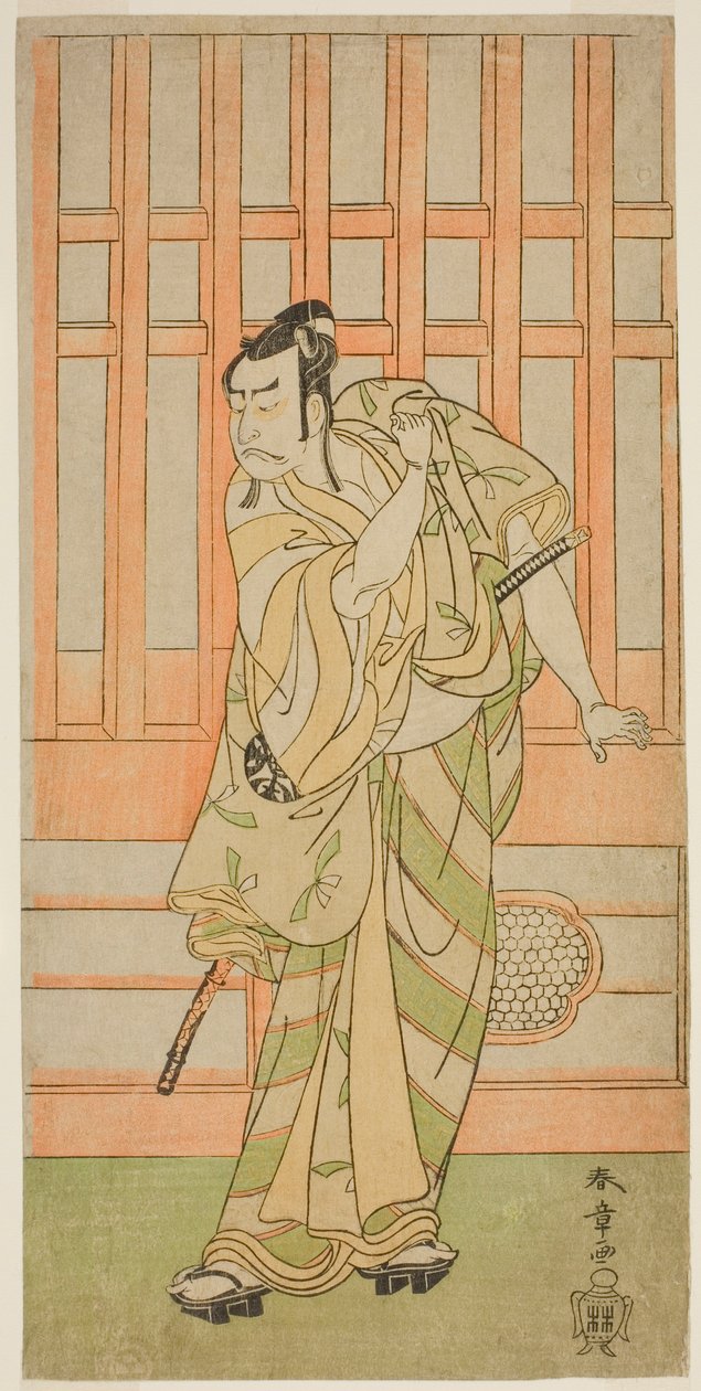 Skuespilleren Nakamura Nakazo I som Kudo Saemon Suketsune (?) i skuespillet Sakai-cho Soga Nendaiki (?), opført på Nakamura Theatre (?) i den første måned, 1771 (?) af Katsukawa Shunsho