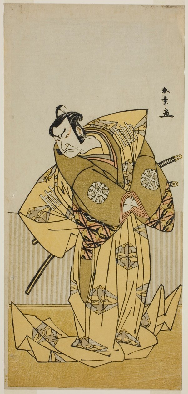 Skuespilleren Nakamura Nakazo I som Kudo Sukestune (?) i skuespillet Kokimazete Takao Soga (?), opført på Ichimura Theatre (?) i anden måned, 1778 af Katsukawa Shunsho