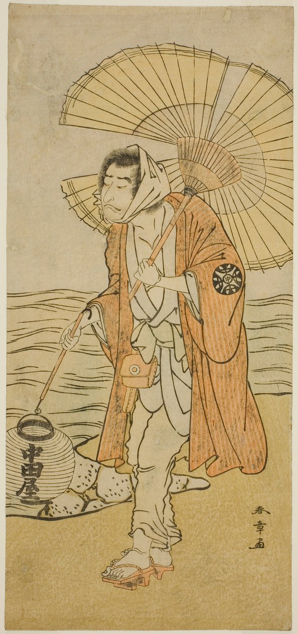 Skuespilleren Nakamura Nakazo I som den frafaldne munk Dainichibo i skuespillet Edo Meisho Midori Soga, opført på Morita Theatre i den første måned, 1779 af Katsukawa Shunsho