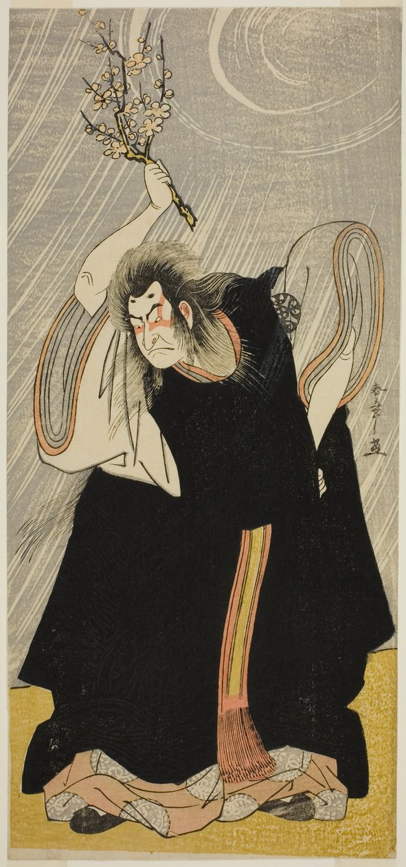 Skuespilleren Nakamura Nakazo I som tordenguden, en inkarnation af Kan Shojo, i stykket Sugawara Denju Tenarai Kagami, opført på Morita Theatre i den tredje måned, 1780 af Katsukawa Shunsho