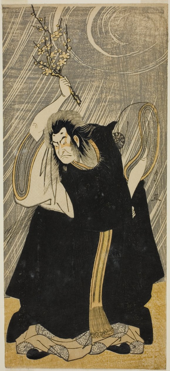 Skuespilleren Nakamura Nakazo I som tordenguden, en inkarnation af Kan Shojo, i stykket "Sugawara Denju Tenarai Kagami", opført på Morita Theatre i den tredje måned, 1780 af Katsukawa Shunsho