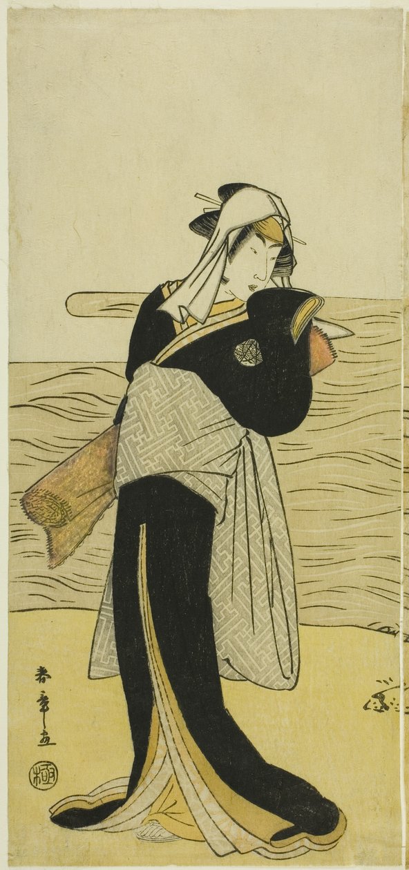 Skuespilleren Nakamura Riko I som Hanako, Koshiba Kamons datter, forklædt som en Yotaka (lavklasseprostitueret), i skuespillet Kotobuki Banzei Soga, opført på Ichimura Theatre i den femte måned, 1783 af Katsukawa Shunsho
