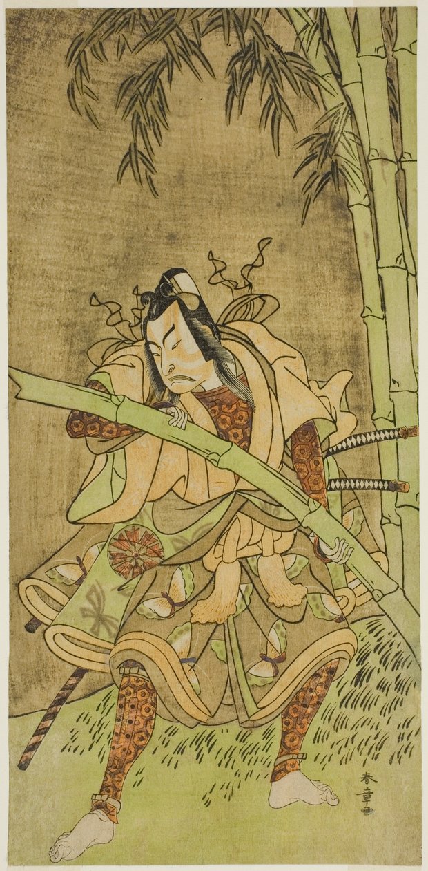 Skuespilleren Nakamura Tomijuro I som Takenuki Goro i skuespillet Eho Soga Nen-nen-goyomi, opført på Morita Theatre i den første måned, 1771 af Katsukawa Shunsho