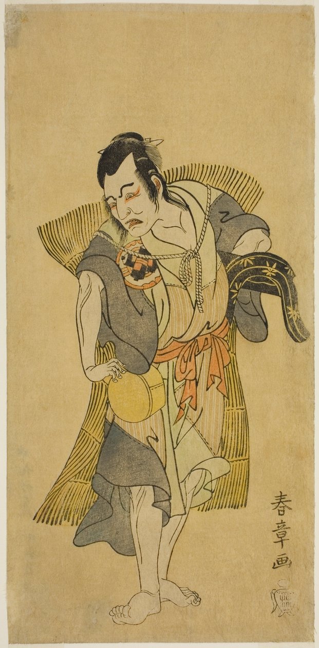 Skuespilleren Nakamura Utaemon I som Kudo Suketsune forklædt som en tigger i stykket Soga Moyo Aigo no Wakamatsu, opført på Nakamura Theatre i den første måned, 1769 af Katsukawa Shunsho