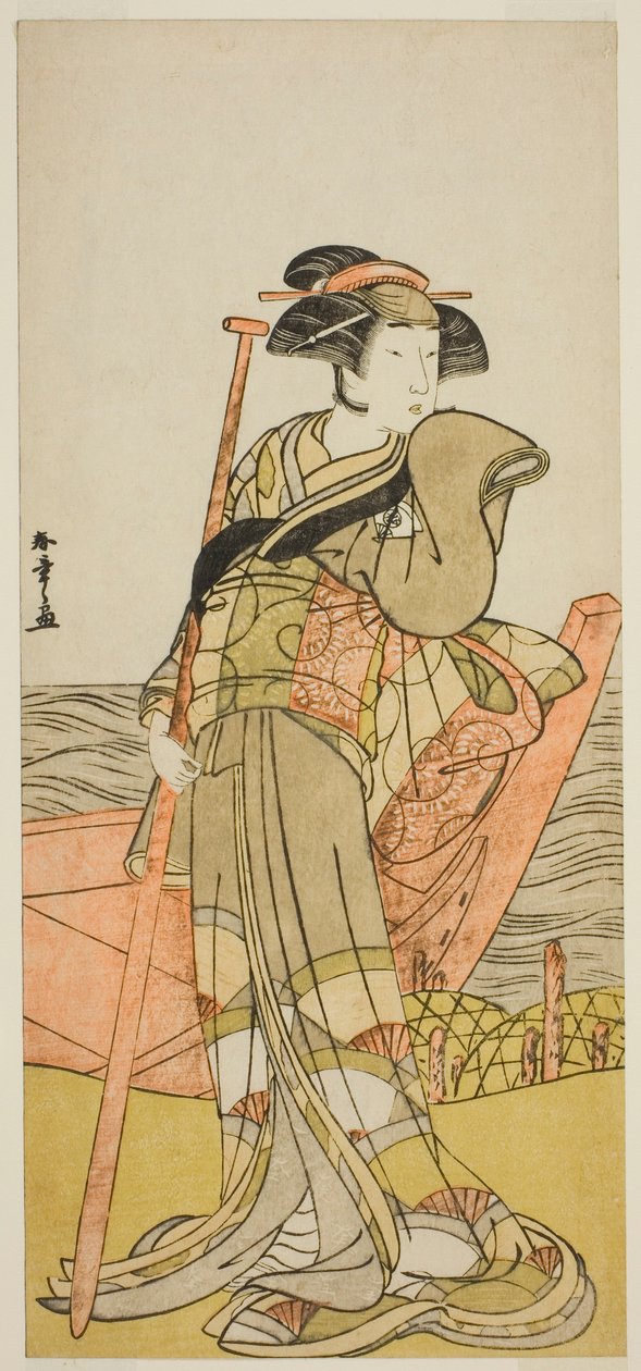 Skuespilleren Onoe Matsusuke I som Akoya i skuespillet Edo Meisho Midori Soga, opført på Morita Theatre i den anden måned, 1779 af Katsukawa Shunsho