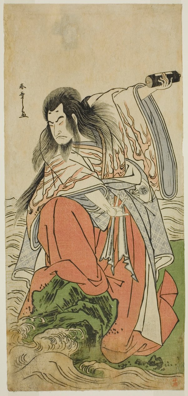 Skuespilleren Onoe Matsusuke I som pensioneret kejser Sutoku i skuespillet Kitekaeru Nishiki no Wakayaka, opført på Nakamura Theatre i den ellevte måned, 1780 af Katsukawa Shunsho