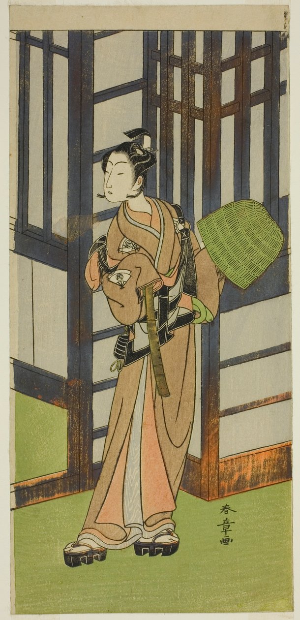Skuespilleren Onoe Tamizo I som Kewaizaka no Shosho forklædt som en Komuso i skuespillet Furisode Kisaragi Soga, opført på Ichimura Theatre i den anden måned, 1772 af Katsukawa Shunsho