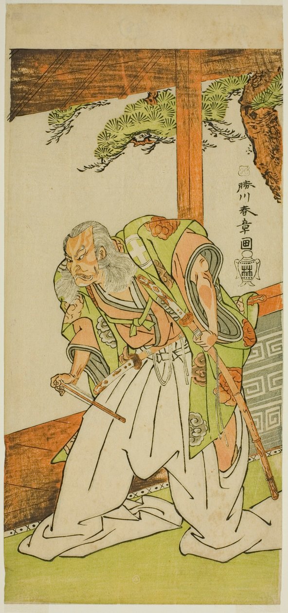 Skuespilleren Otani Hiroemon III som Shinoda Jirodayu i skuespillet Keisei Momiji no Uchikake, opført på Morita Theatre i den syvende måned, 1772 af Katsukawa Shunsho