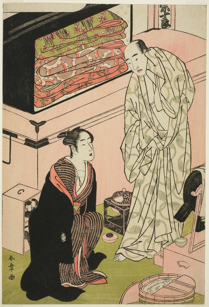 Skuespiller Sawamura Sojuro III (til højre), i samtale med skuespiller Segawa Kikunojo III (til venstre) af Katsukawa Shunsho