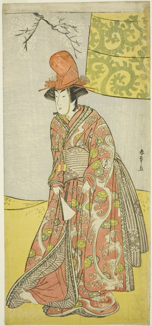 Skuespilleren Segawa Kikunojo III (?) eller Segawa Otome (?) som Shirabyoshi-danser i Musume Dojo-ji, i skuespillet Edo no Hana Mimasu Soga (?) eller Buke no Hana Musume no Adauchi (?), opført på Nakamura Teater (?) i den fjerde måned, 1783 (?) af Katsukawa Shunsho