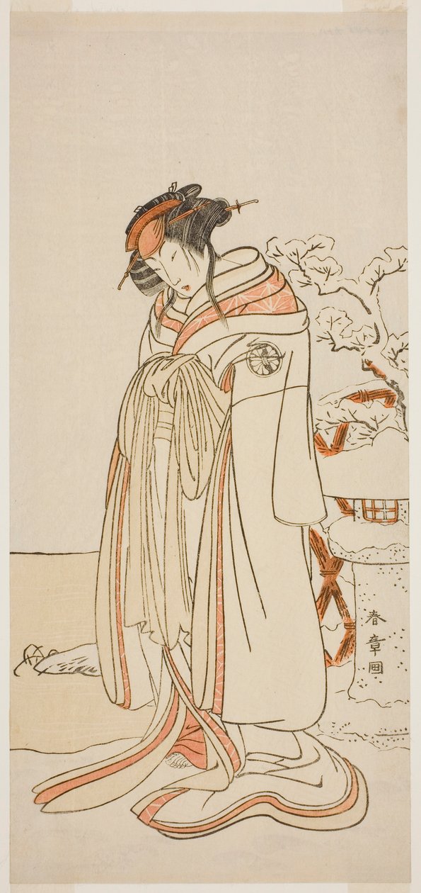 Skuespilleren Segawa Kikunojo III som kurtisanen Kisewata (Tagasode) (?) i skuespillet Hana-zumo Genji Hiiki (?), opført på Nakamura Theatre (?) i den ellevte måned, 1775 (?) af Katsukawa Shunsho