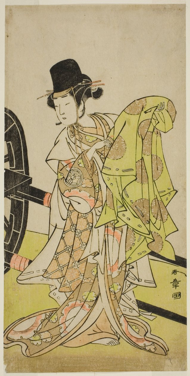 Skuespilleren Yamashita Kinsaku II som Tsukimasu, optrådte som Sakura-maru, i skuespillet Miya-bashira Iwao no Butai, opført på Morita Theatre i den syvende måned, 1773 af Katsukawa Shunsho