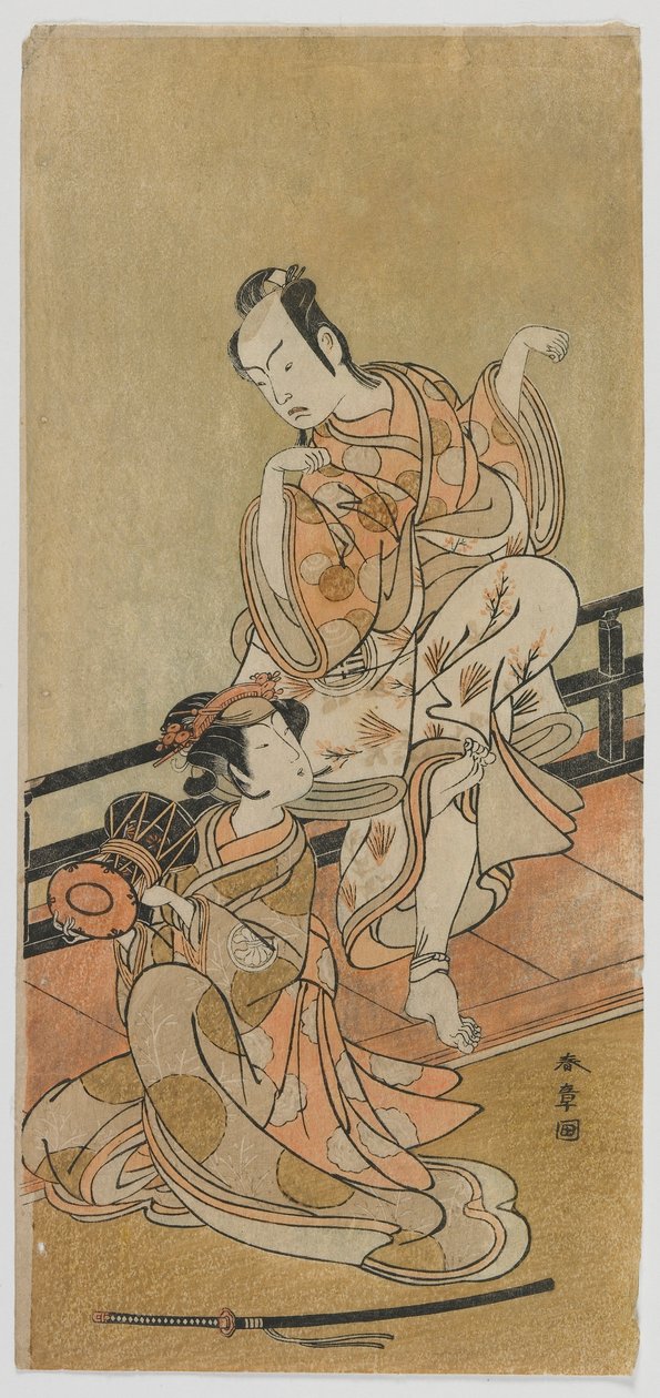 The Actors Arashi Sangoro II as Tadanobu and Segawa Kikunojo III as Shizuka Gozen in the Play Yoshitsune and the Thousand Cherry Trees, Edo period af Katsukawa Shunsho