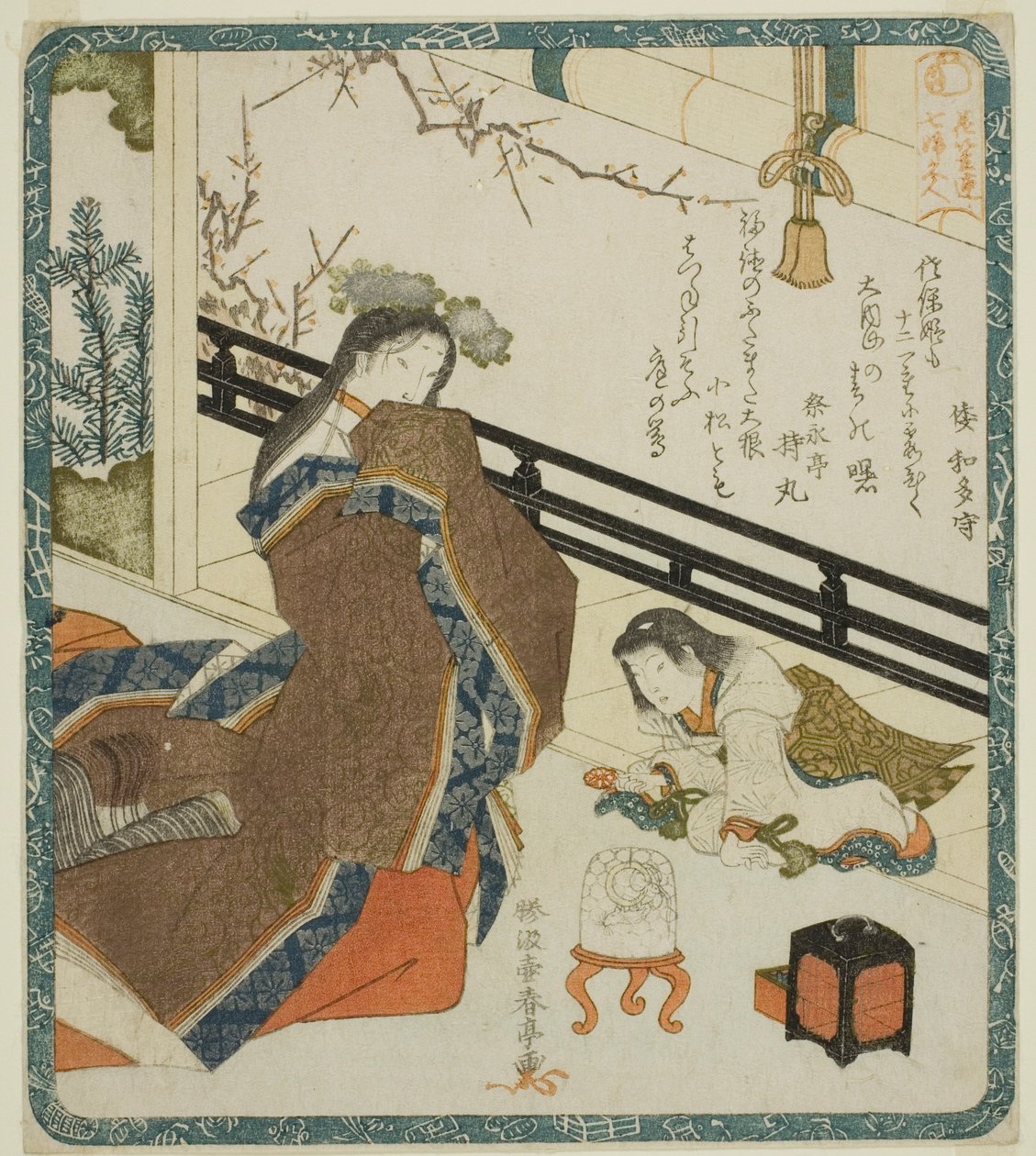 A Court Lady som Daikoku, fra serien "Seven Women as the Gods of Fortune for Hanagasa Poetry Club (Hanagasaren shichifukujin)" af Katsukawa Shuntei