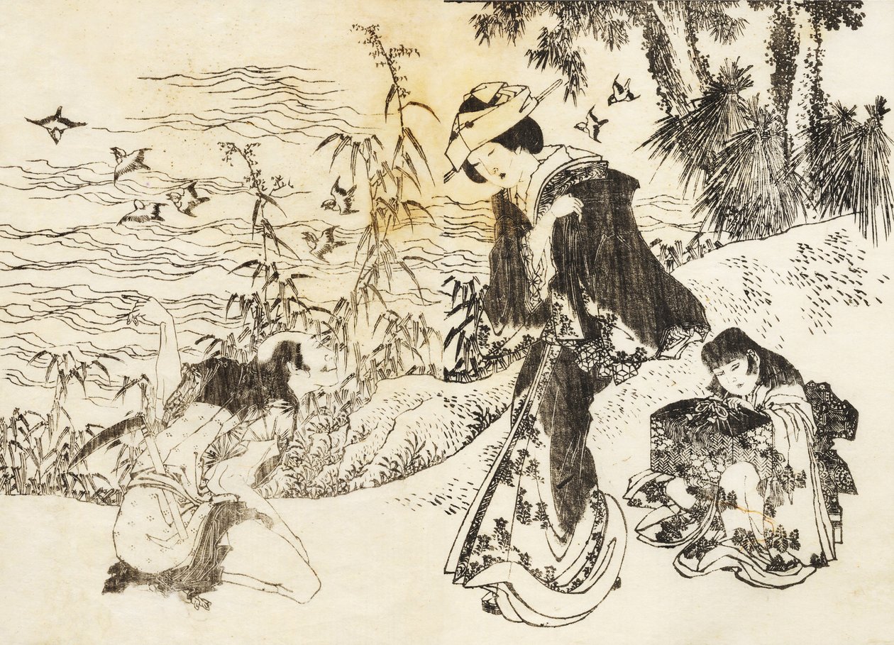 En brud er på vej med sin stuepige af Katsushika Hokusai