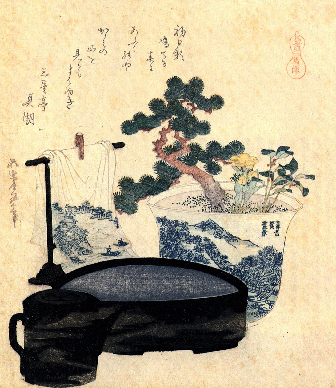 En lakeret håndvask og ewer af Katsushika Hokusai