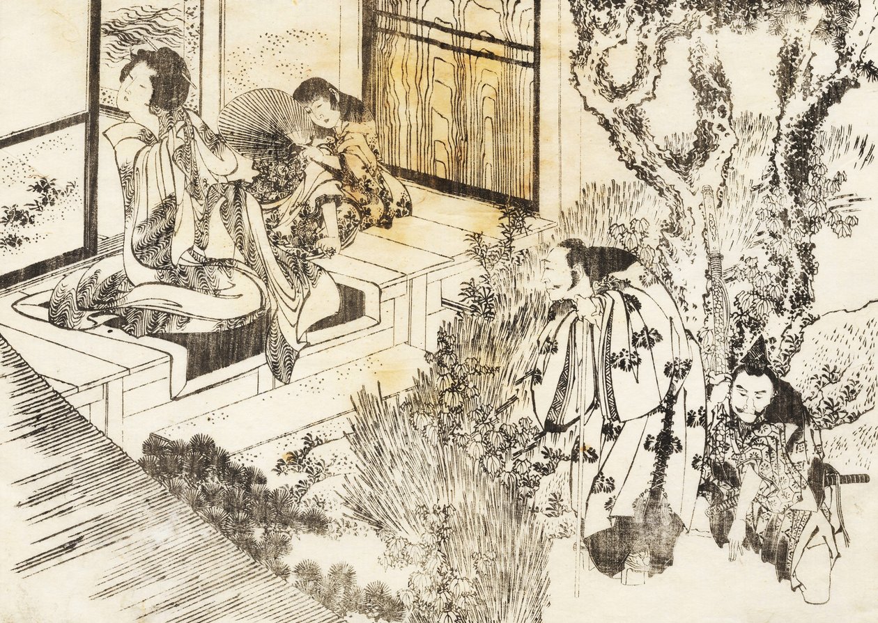 En mand ser på en smuk kvinde af Katsushika Hokusai