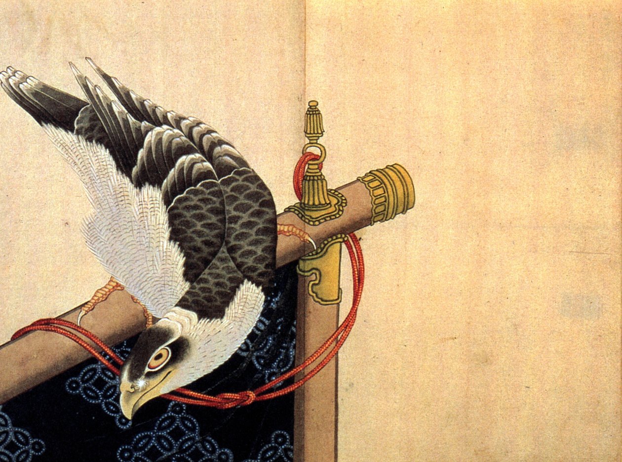 Hawk på en ceremoniel stand af Katsushika Hokusai