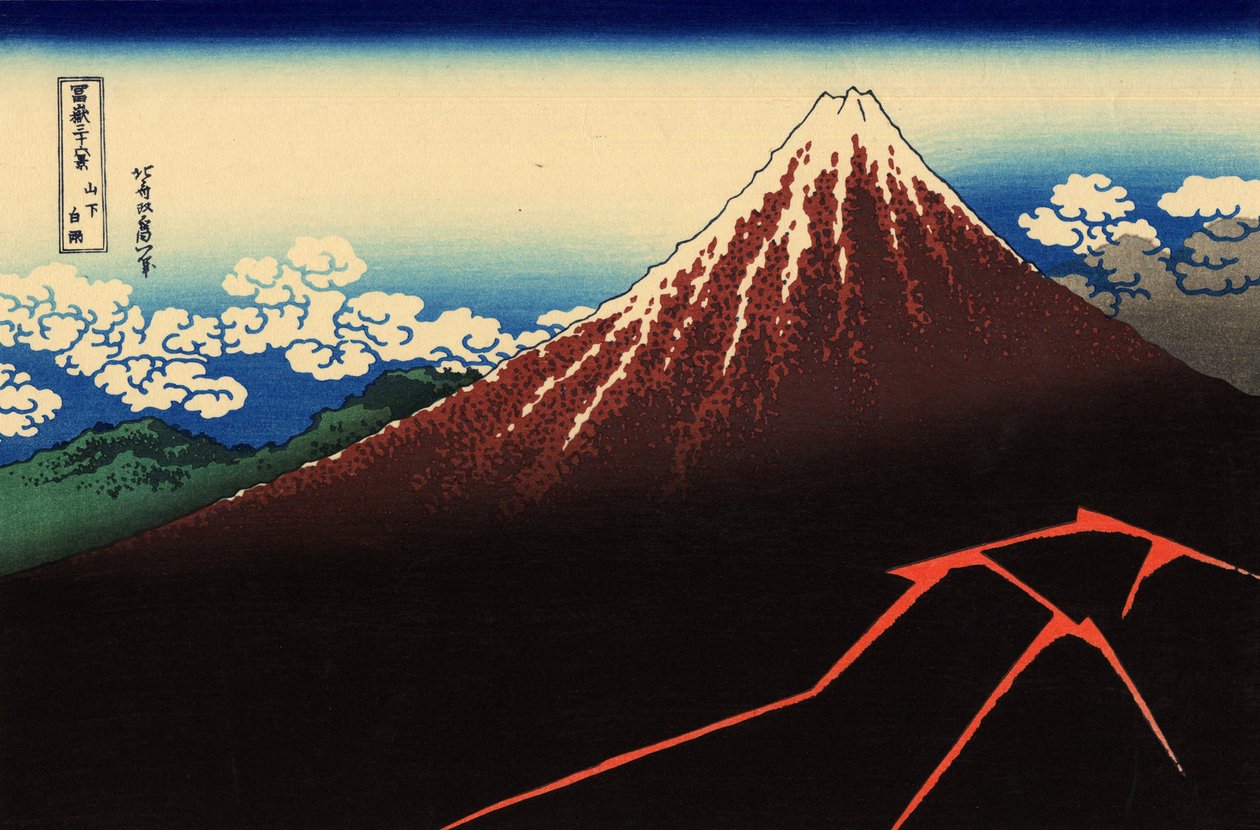 Regnstorm under toppen af Katsushika Hokusai