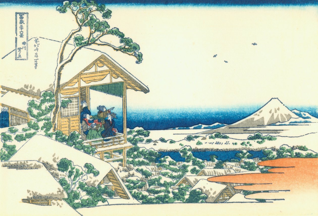 Tehus ved Koishikawa. Morgenen efter et snefald af Katsushika Hokusai