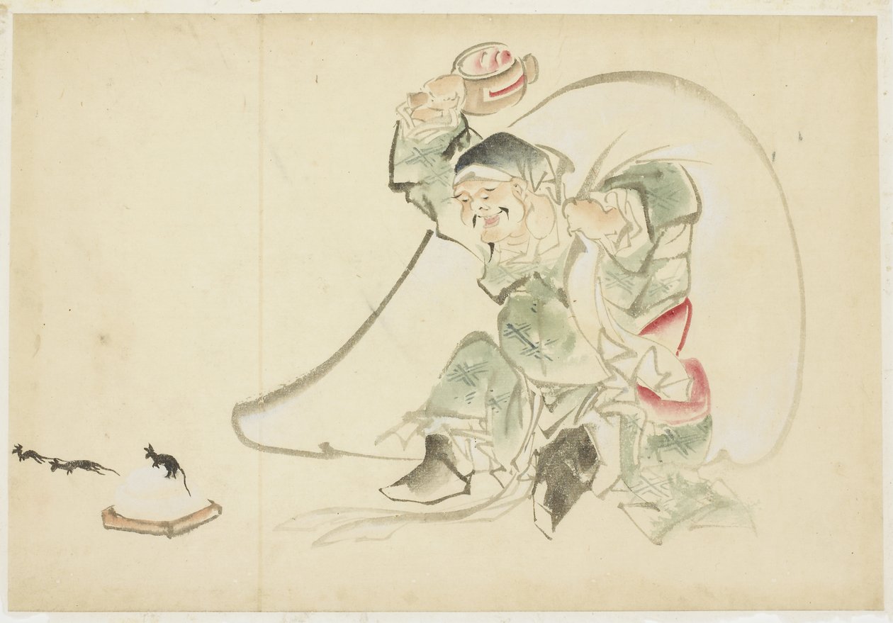 Daikoku, Lykkens Gud, med sin Magi Mallet af Katsushika (school of) Hokusai