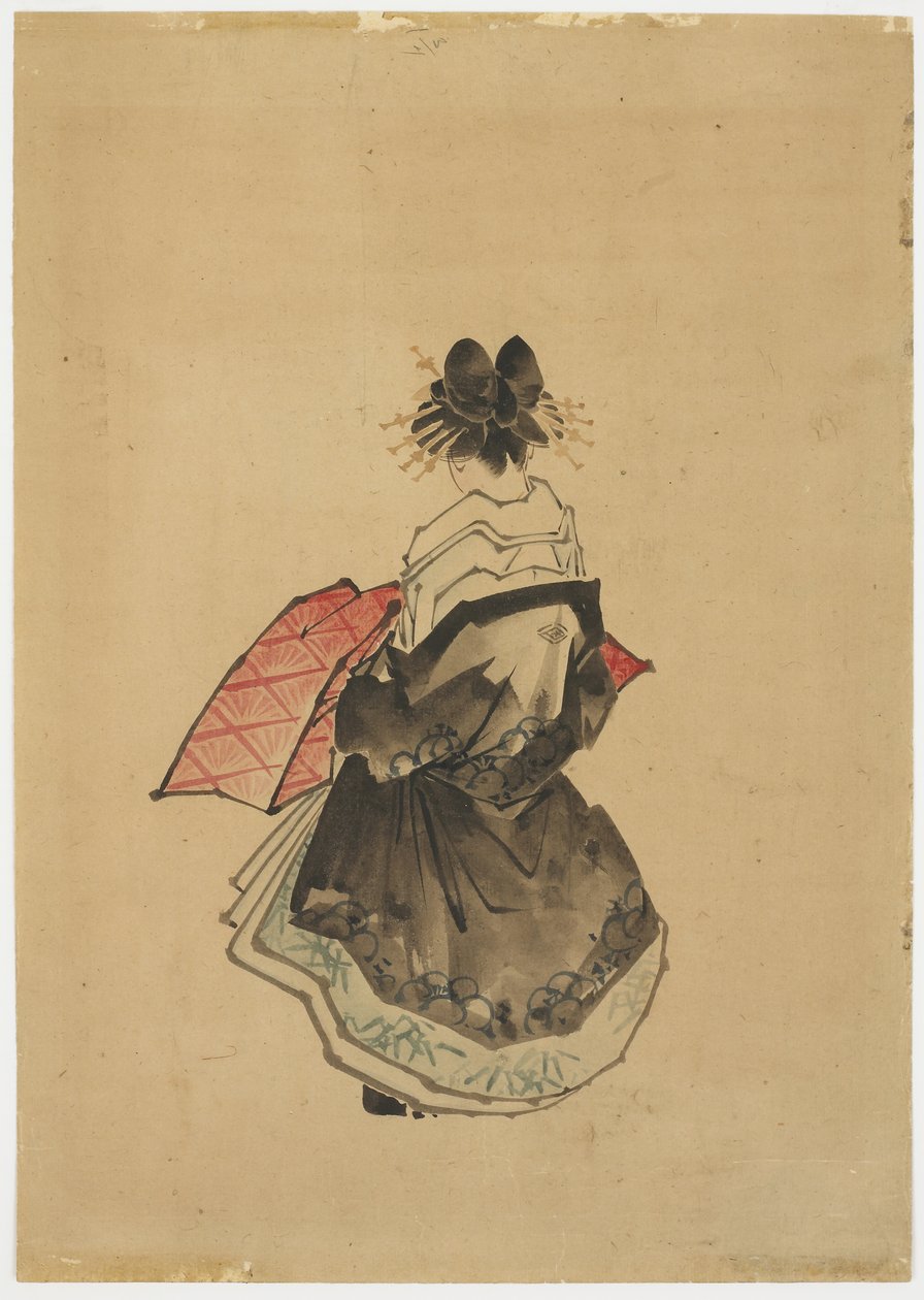 Elegant Beauty (An Oiran), ca. 1850 (blæk og farve på papir) af Katsushika (school of) Hokusai