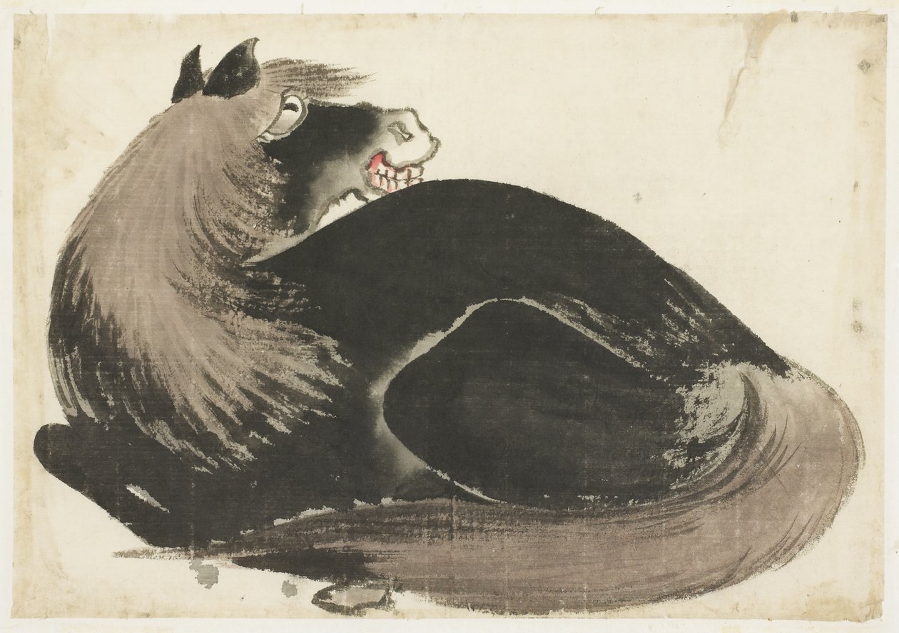 liggende hest af Katsushika (school of) Hokusai