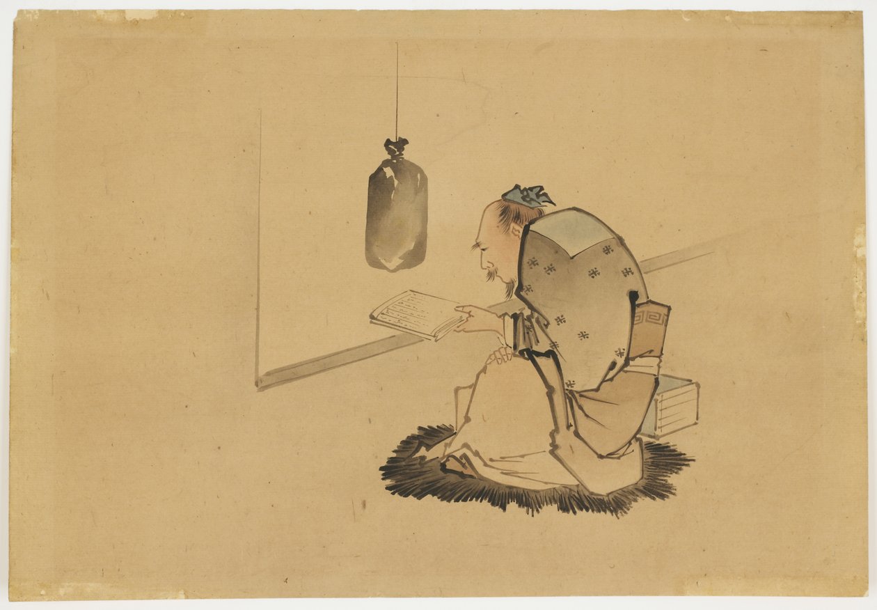 Scholar Reading at a Window, ca. 1850 (blæk og farve på papir) af Katsushika (school of) Hokusai