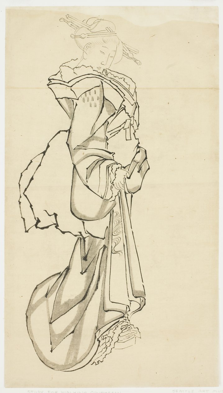 Walking Courtesan (studie), ca. 1815-1849 (blæk på papir af Katsushika (school of) Hokusai
