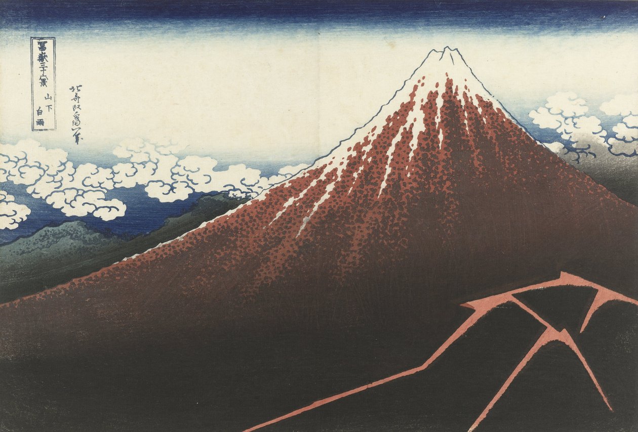 A Thunderstorm Below The Summit, ca. 1830 (træbloktryk) af Katsushika Hokusai