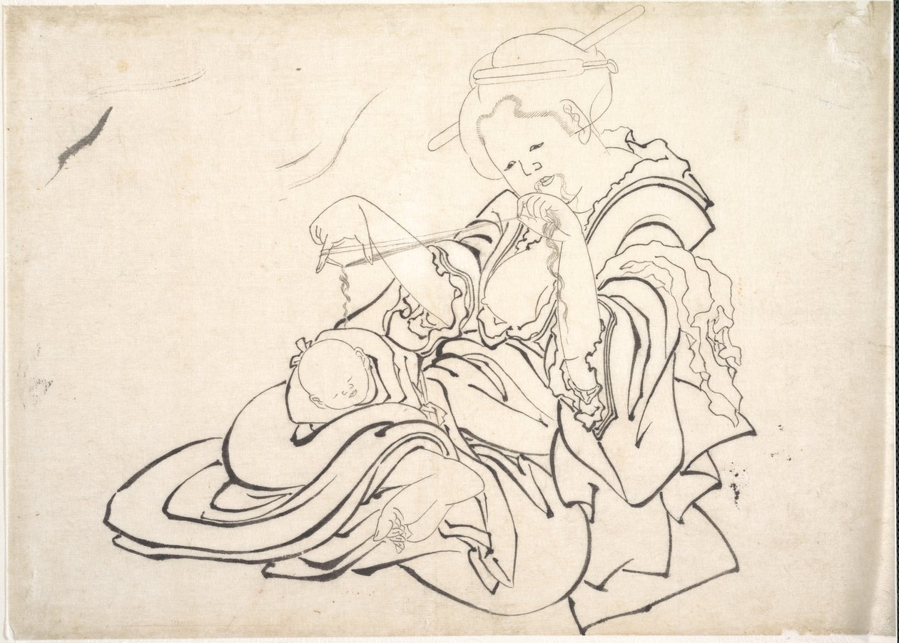 En kvinde og et spædbarn af Katsushika Hokusai