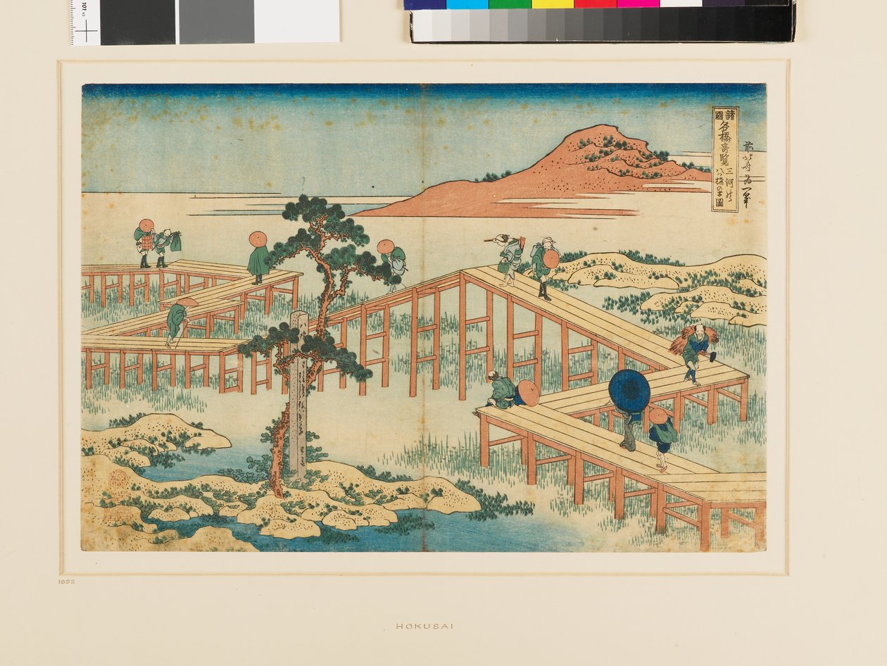 Gammelt syn på den ottedelte bro ved Mikawa af Katsushika Hokusai